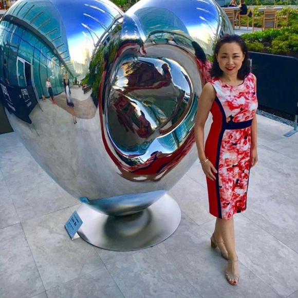 Rose Print with Navy Trim neoprene dress - Picture 5 of 5